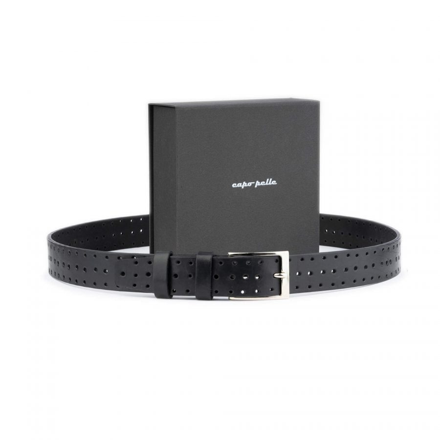 christmas gifts for men black perforated leather belt 0