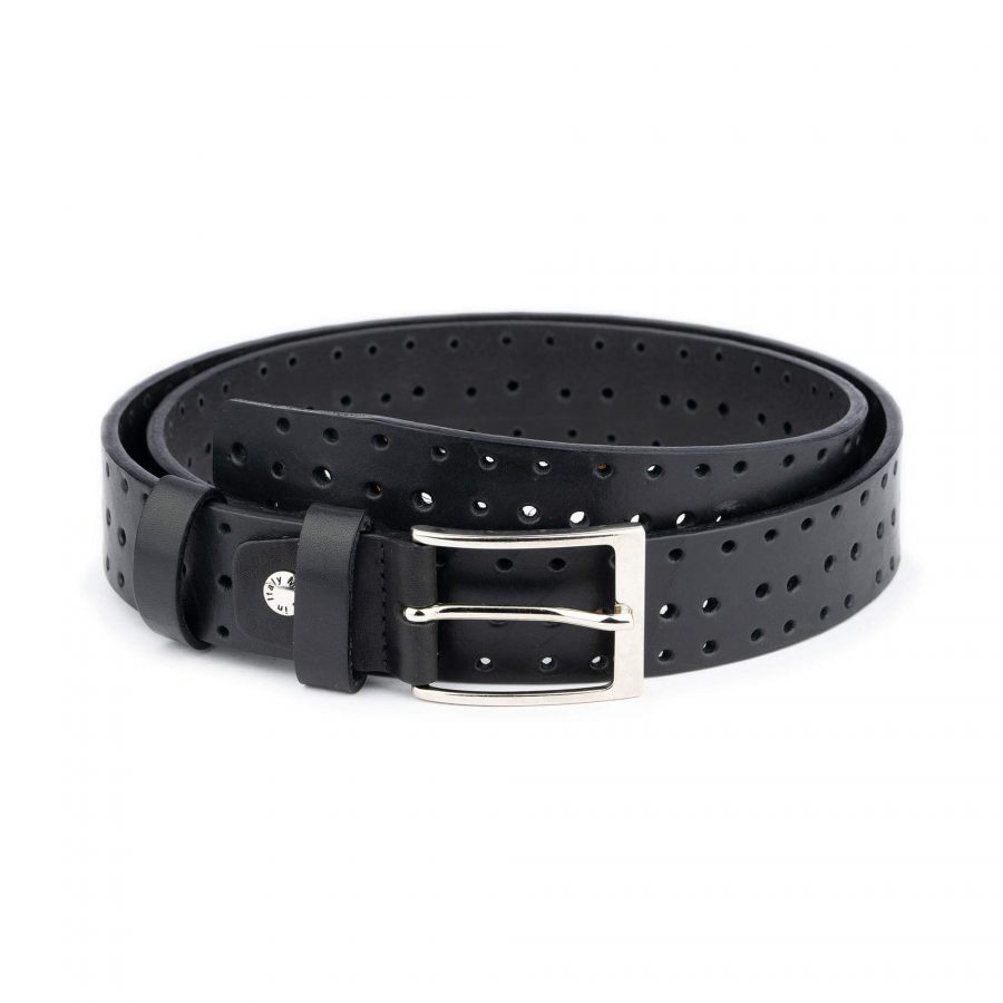 christmas gifts for men black perforated leather belt 1