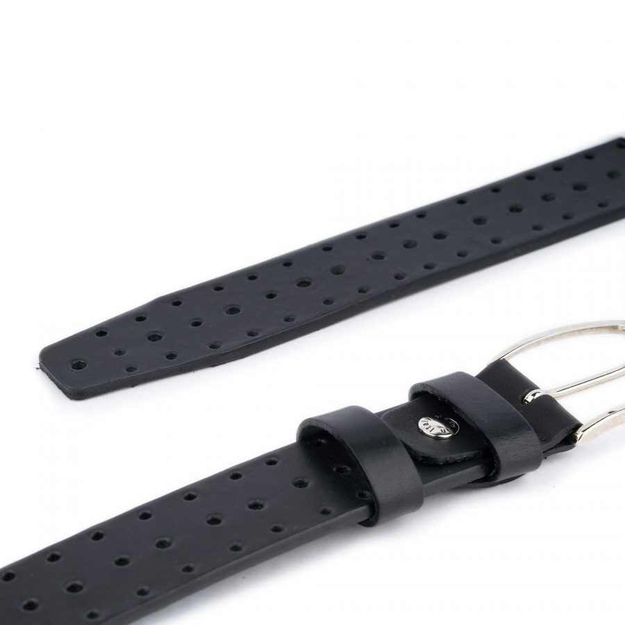 christmas gifts for men black perforated leather belt 3