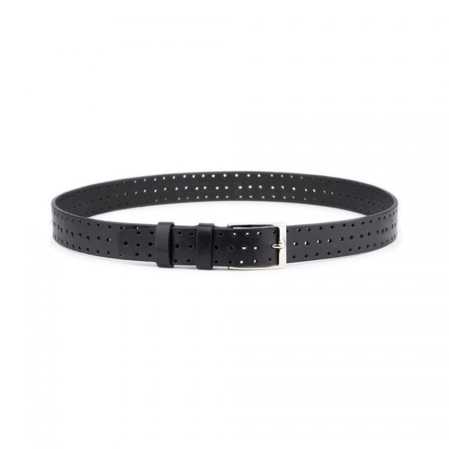 christmas gifts for men black perforated leather belt 5