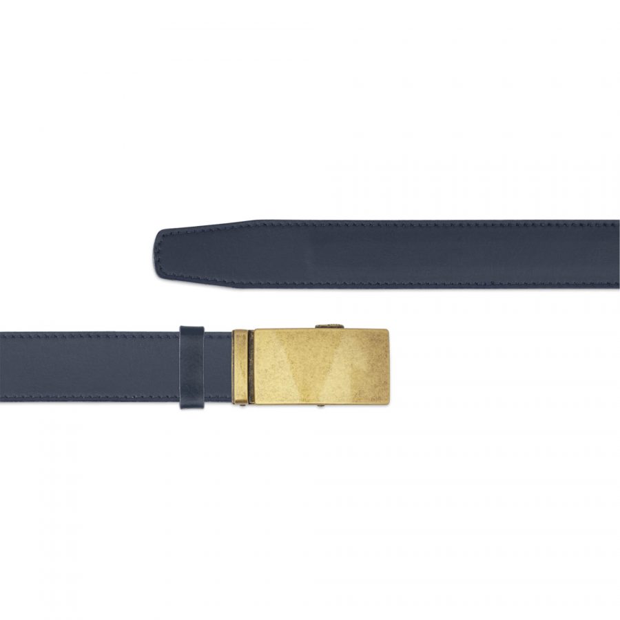 dark blue mens ratchet belt with antique gold buckle copy