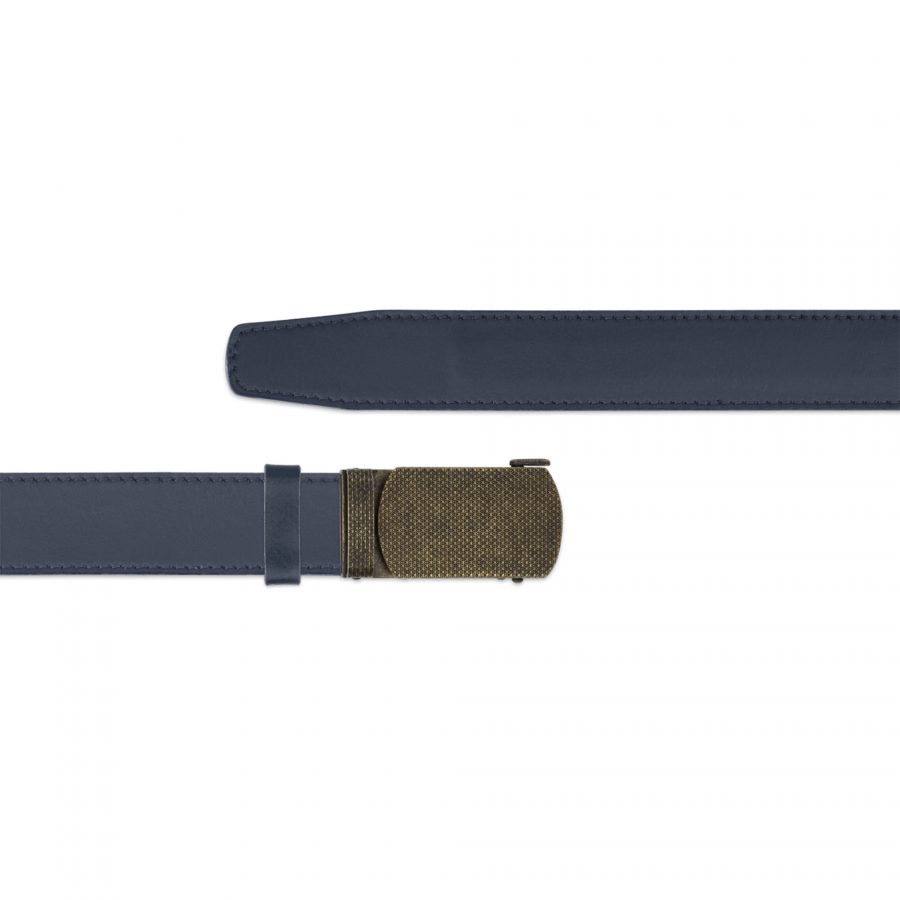 dark blue mens ratchet belt with bronze buckle copy