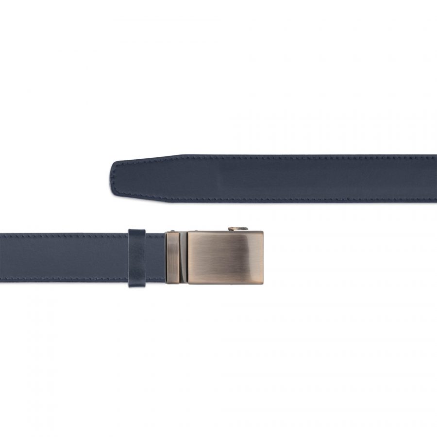 dark blue mens ratchet belt with copper buckle copy