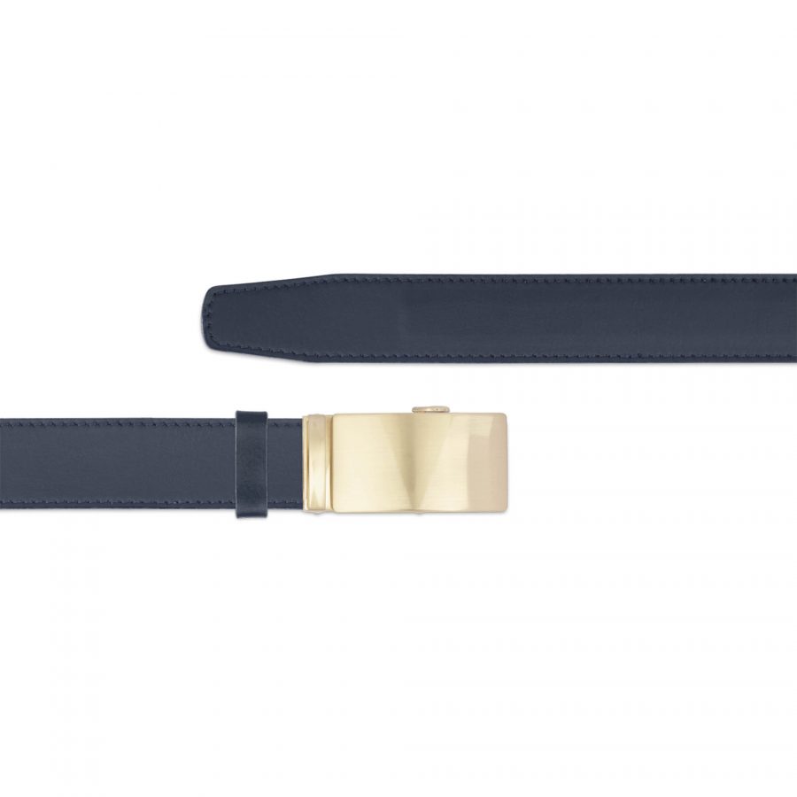 dark blue mens ratchet belt with gold buckle copy