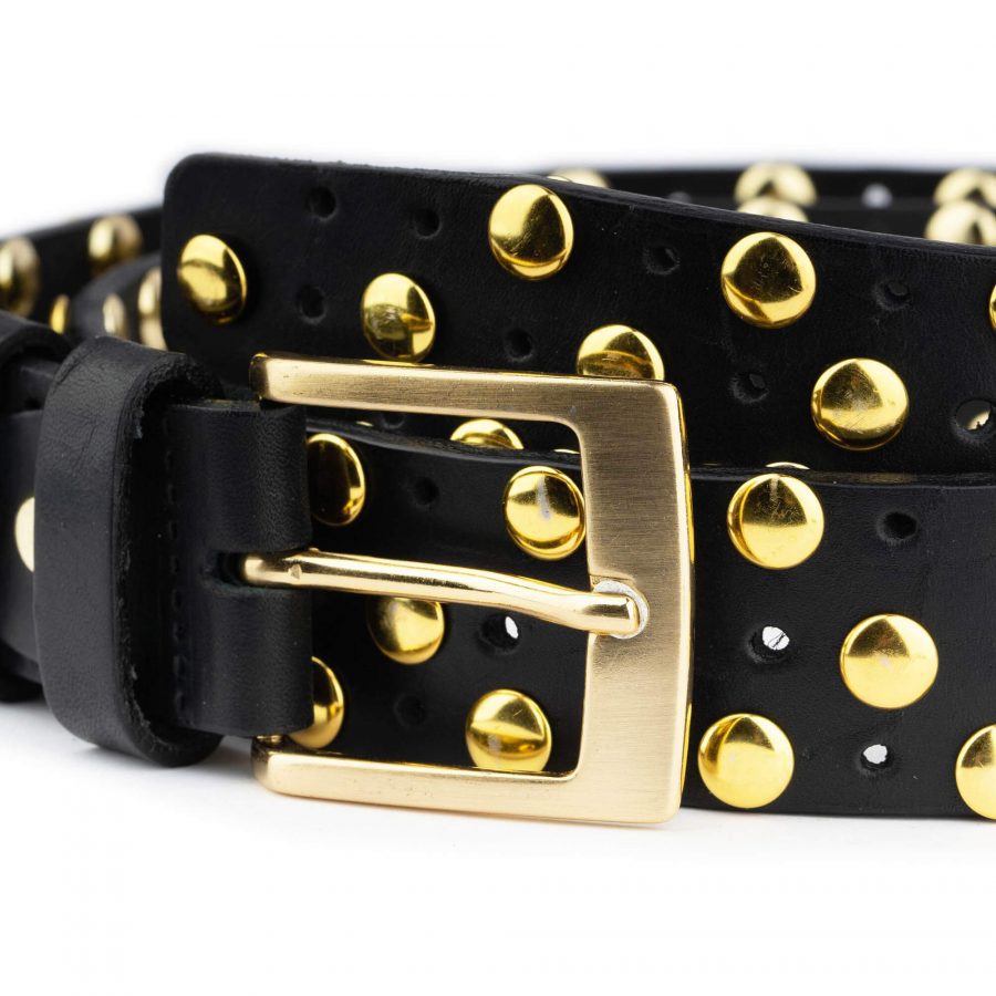 gold studded belt black full grain leather 2