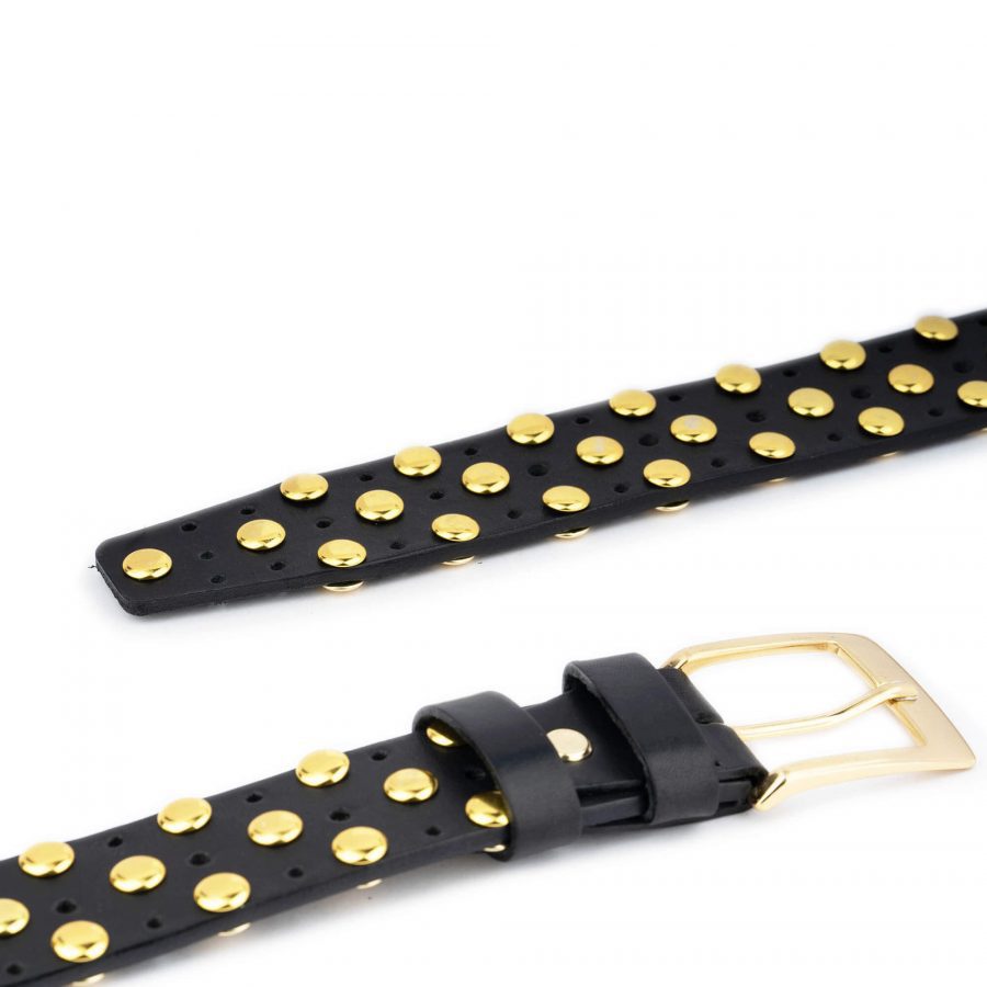 gold studded belt black full grain leather 4