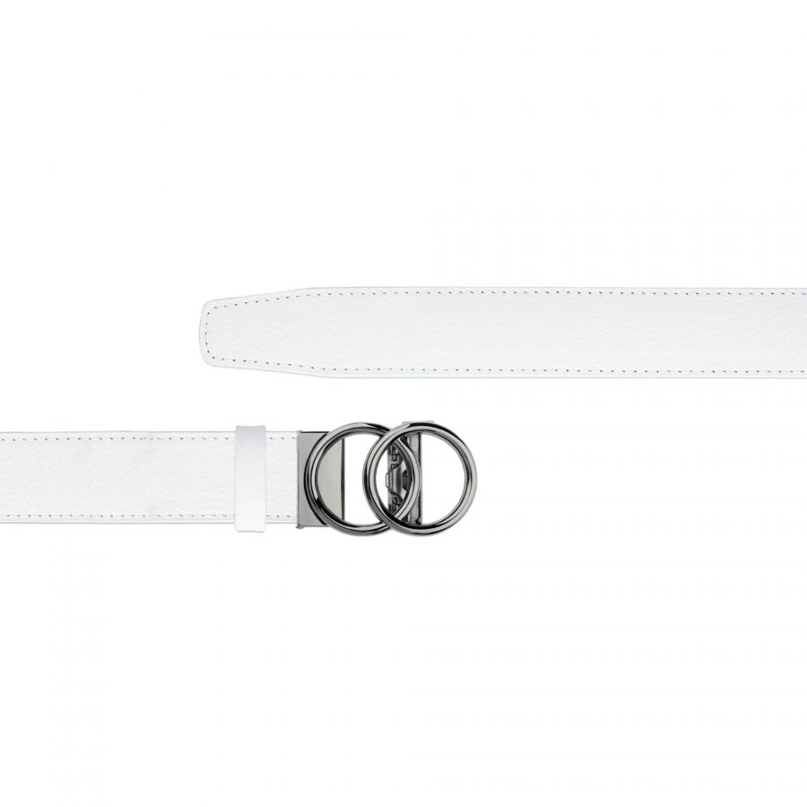 white ratchet belt with gray gunmetal circles buckle copy
