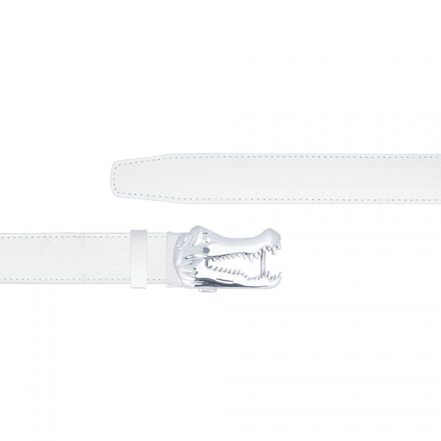 white ratchet belt with silver crocodile buckle copy