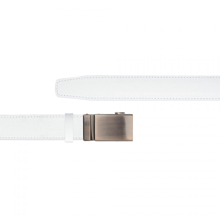 white ratchet mens belt with copper buckle copy