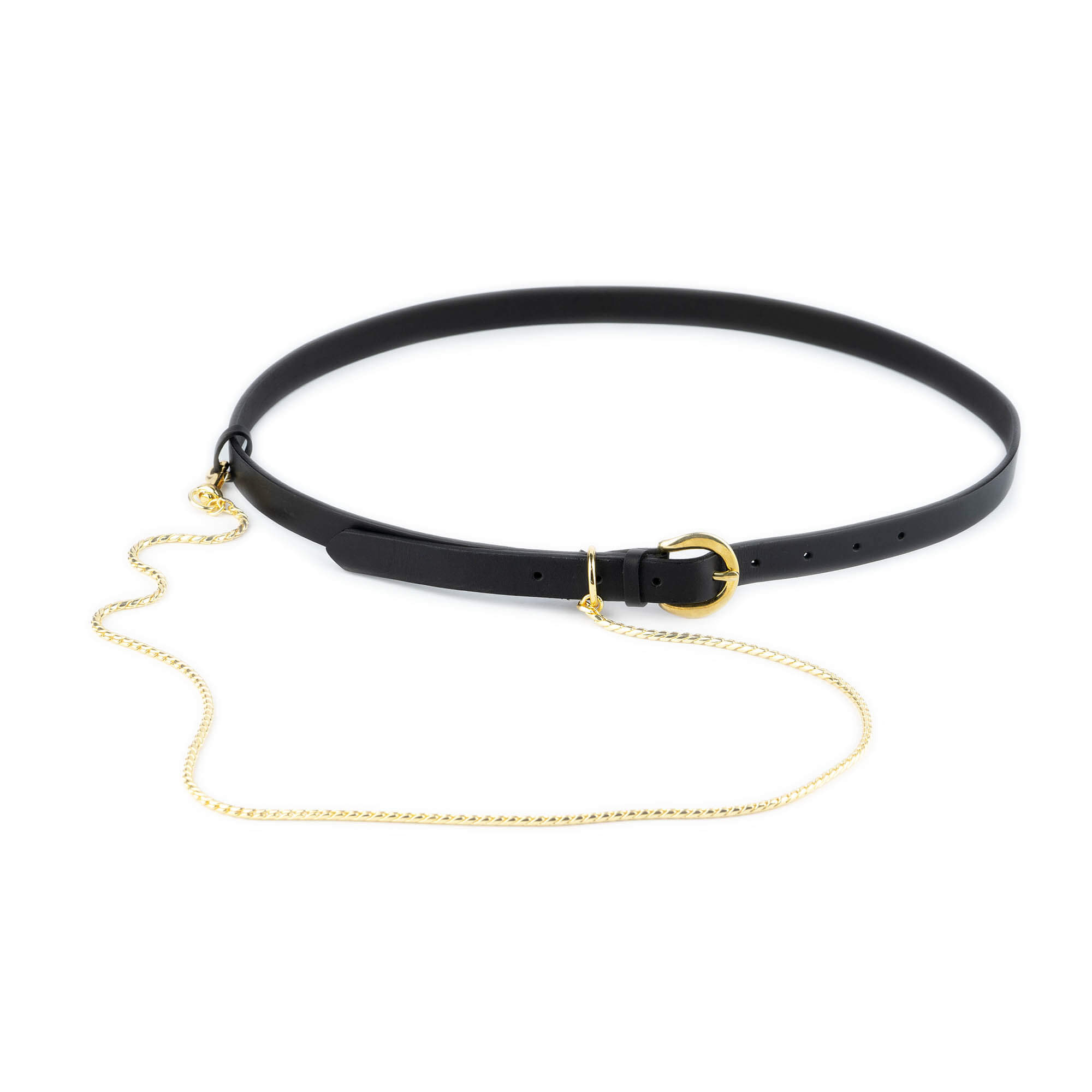 Buy Womens Black Leather Belt With Gold Snake Chain | Capo