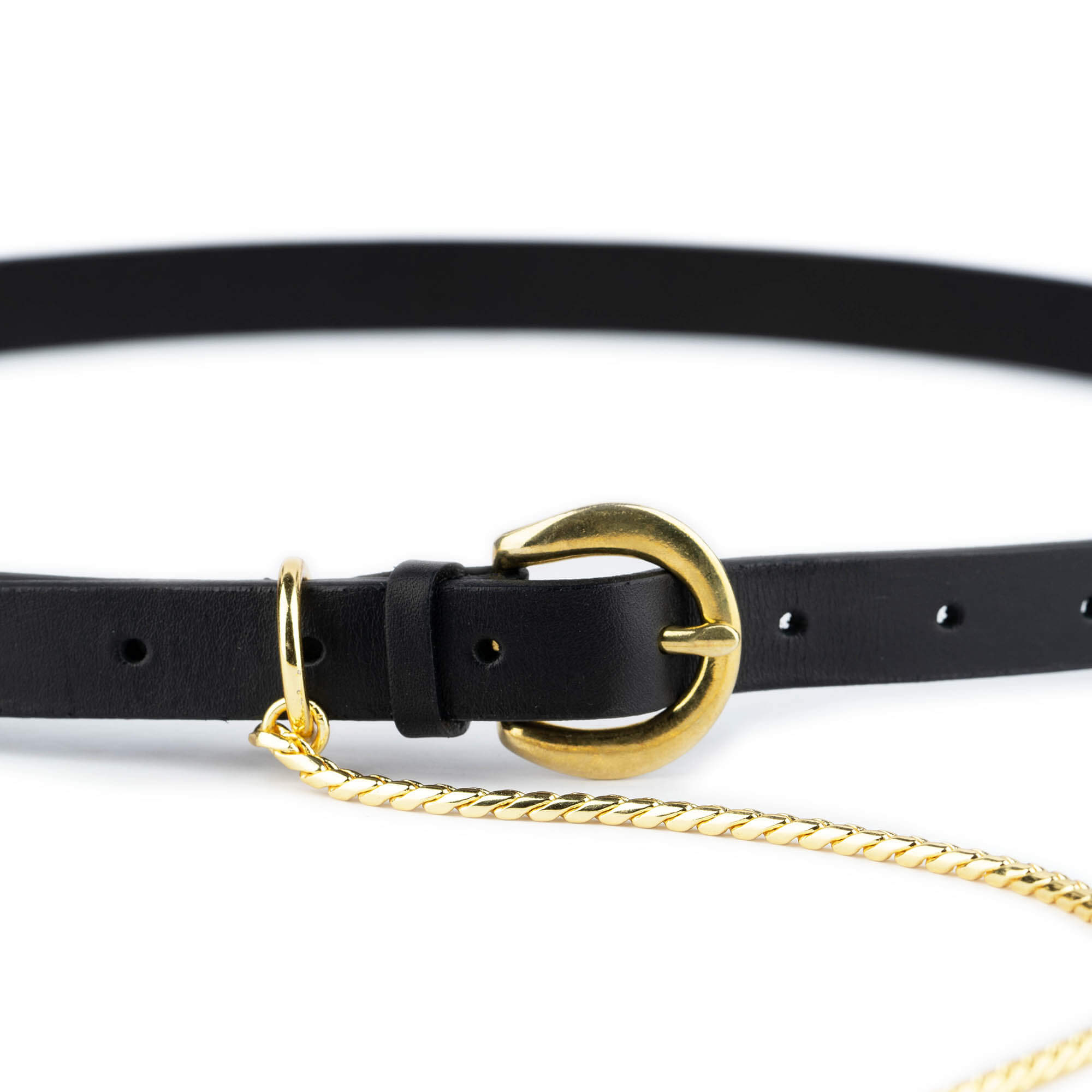 Buy Womens Black Leather Belt With Gold Snake Chain | Capo