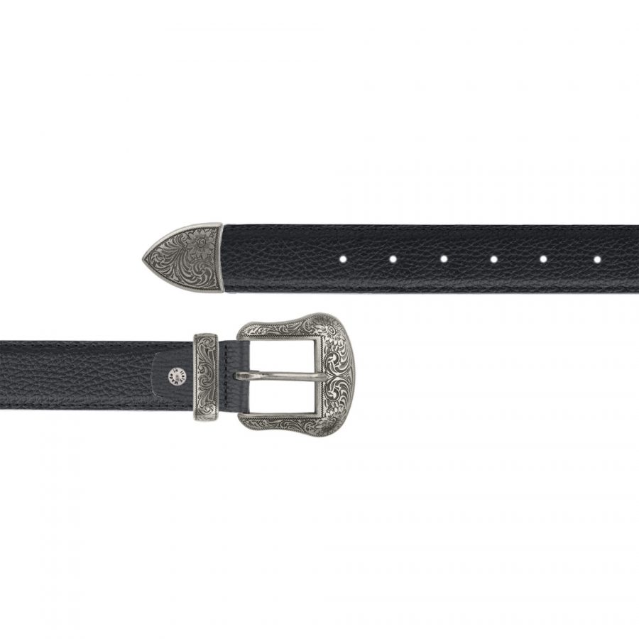 Black leather ranger belt with silver buckle 1