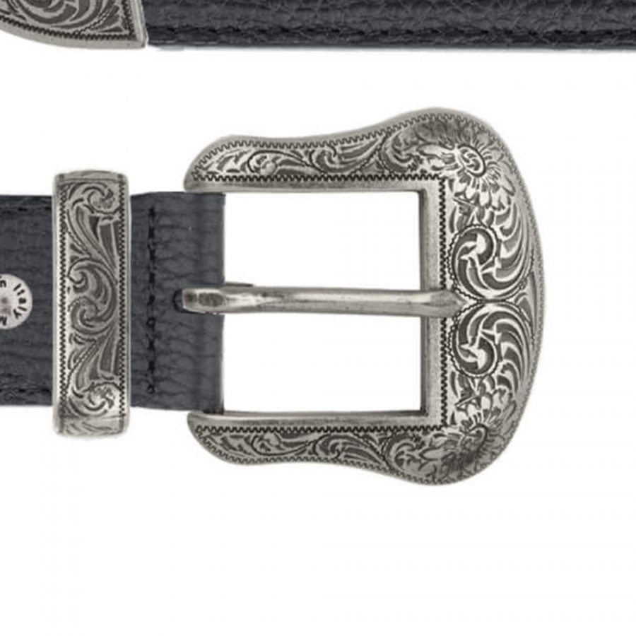 Black leather ranger belt with silver buckle copy