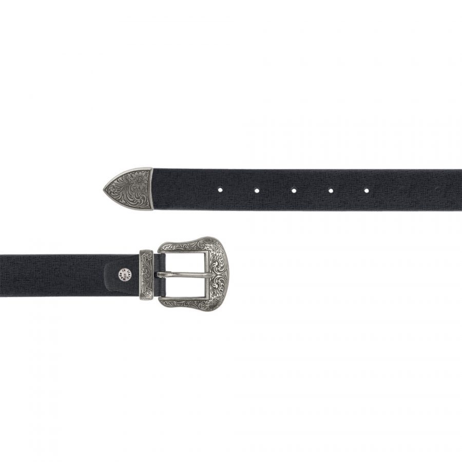 Black saffiano mens ranger belt with silver buckle