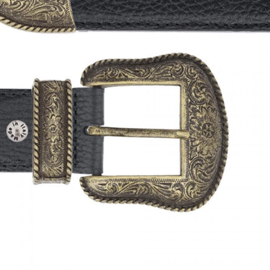 Black western cowboy belt with antique gold buckle copy