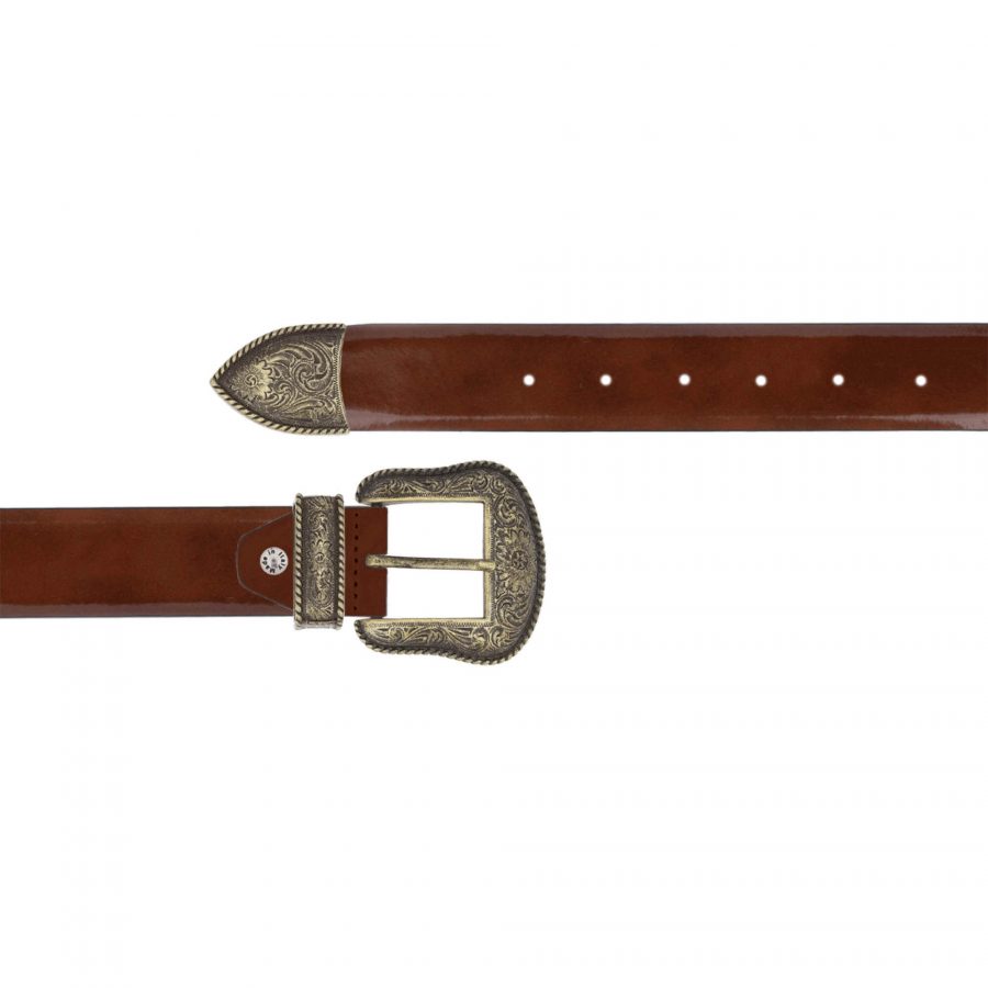 Brown patent leather cowboy western belt 1