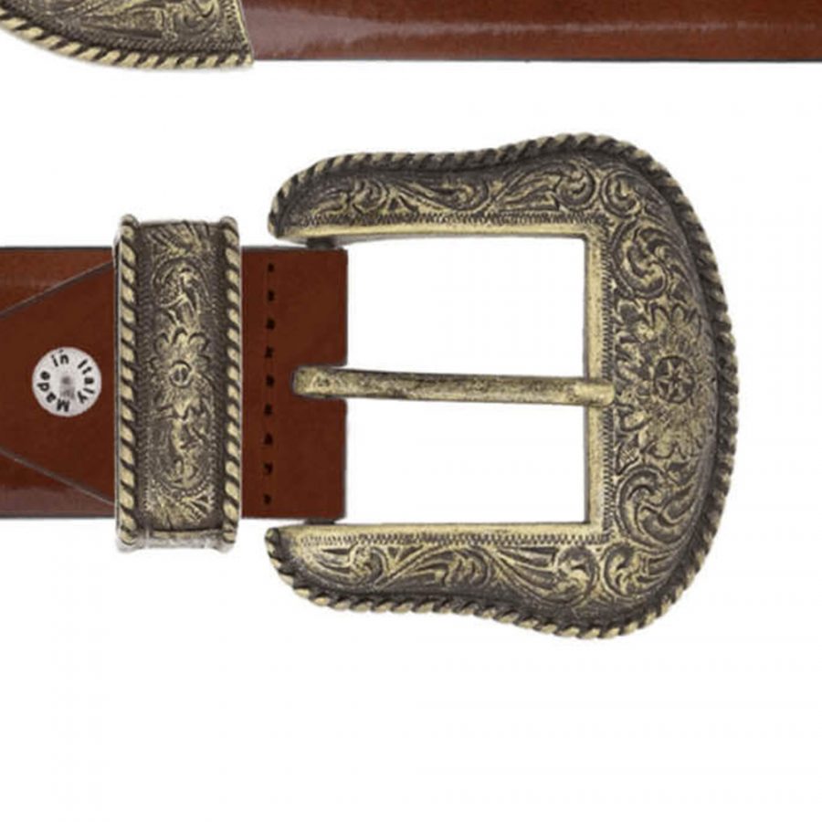 Brown patent leather cowboy western belt copy