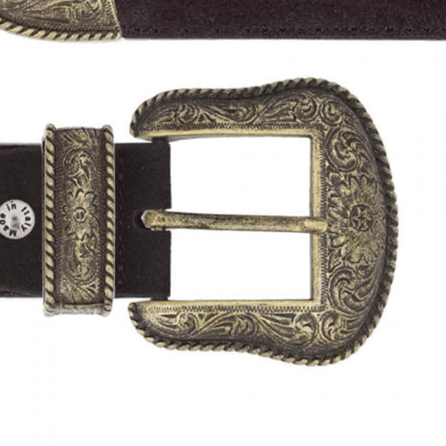 Brown suede cowboy western belt with silver buckle copy