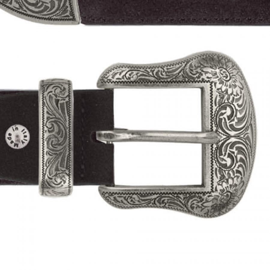 Brown western belt with metal silver buckle copy