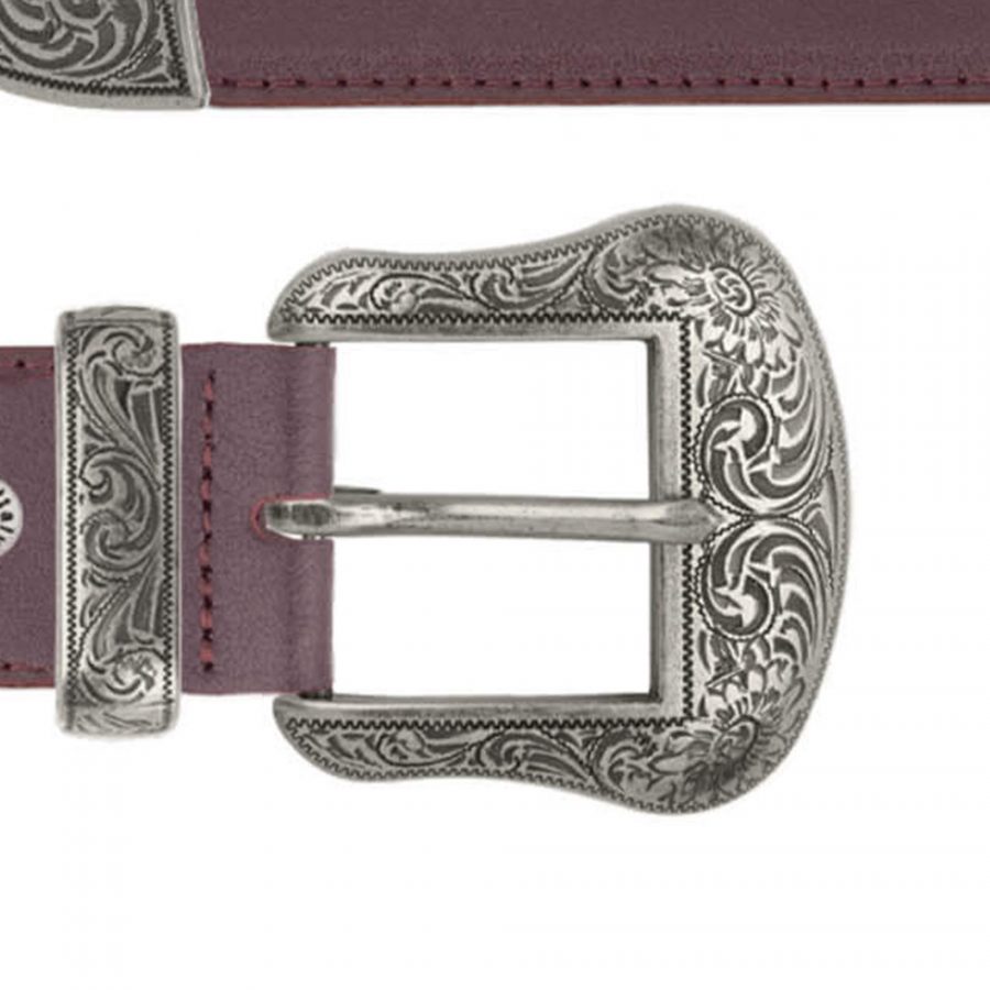 Burgundy leather cowboy belt with silver buckle copy