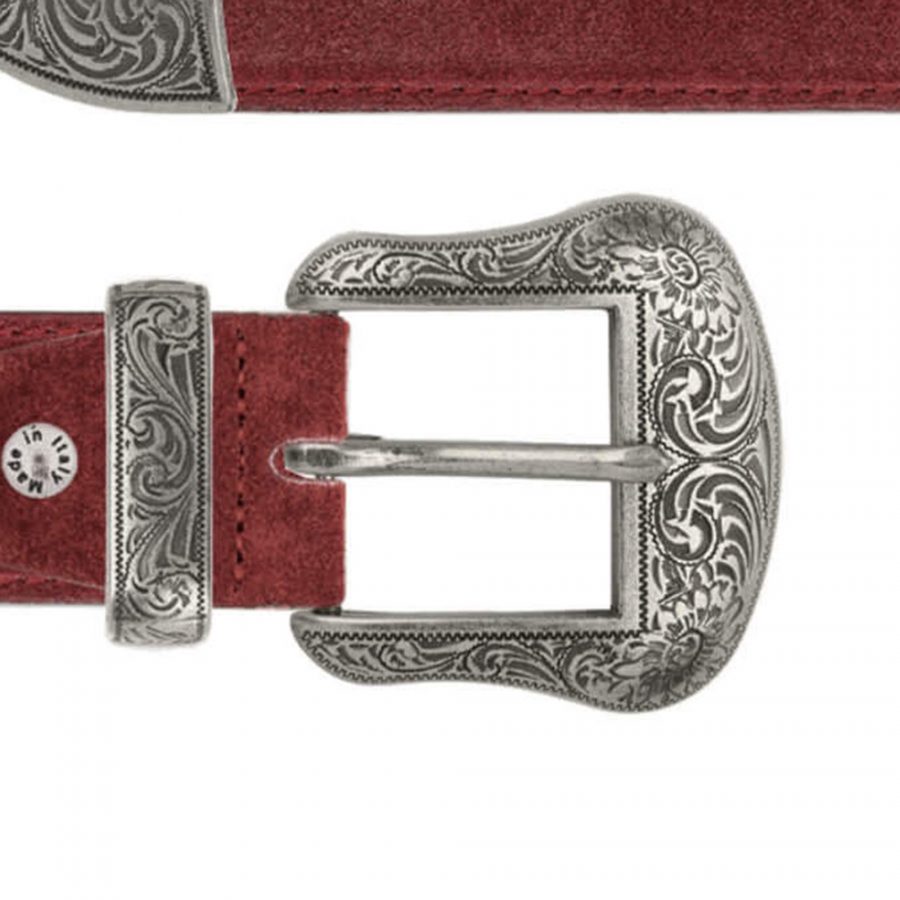 Burgundy suede designer cowboy belts with silver buckle copy