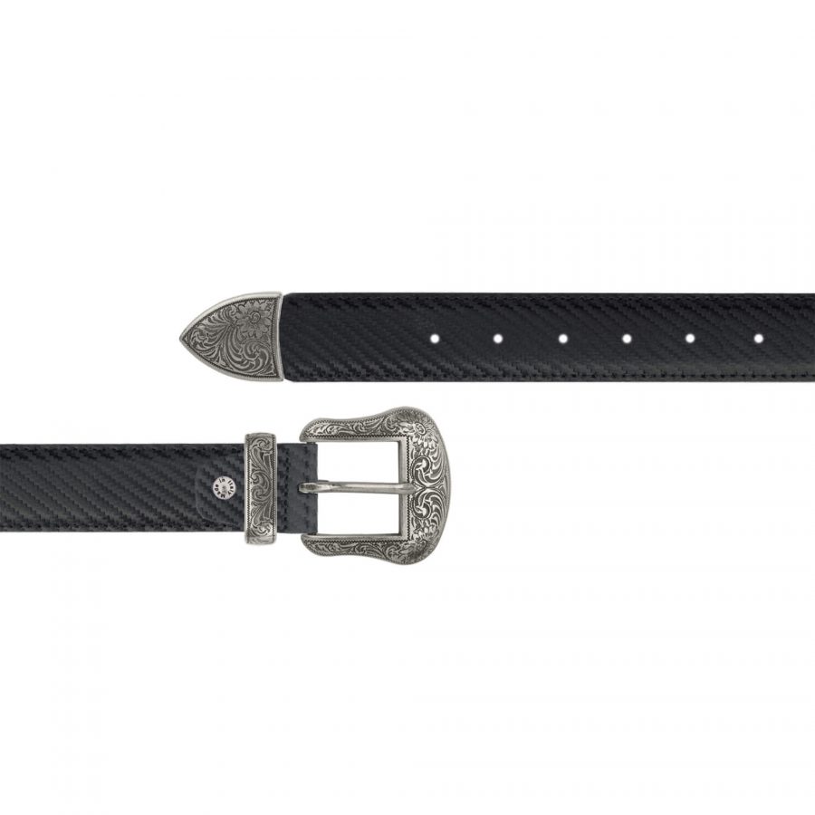 Carbon print western leather belt with metal buckle 1