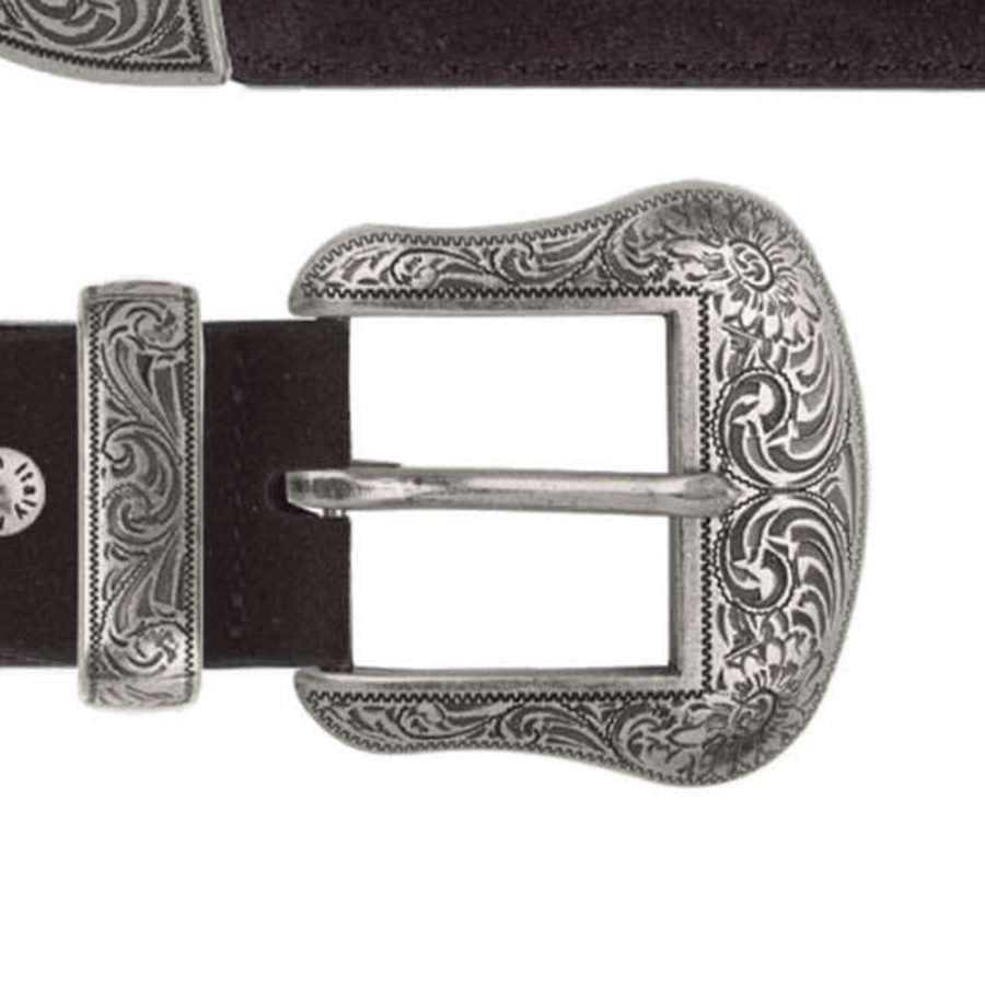 Dark brown suede cowboy belt with silver buckle copy