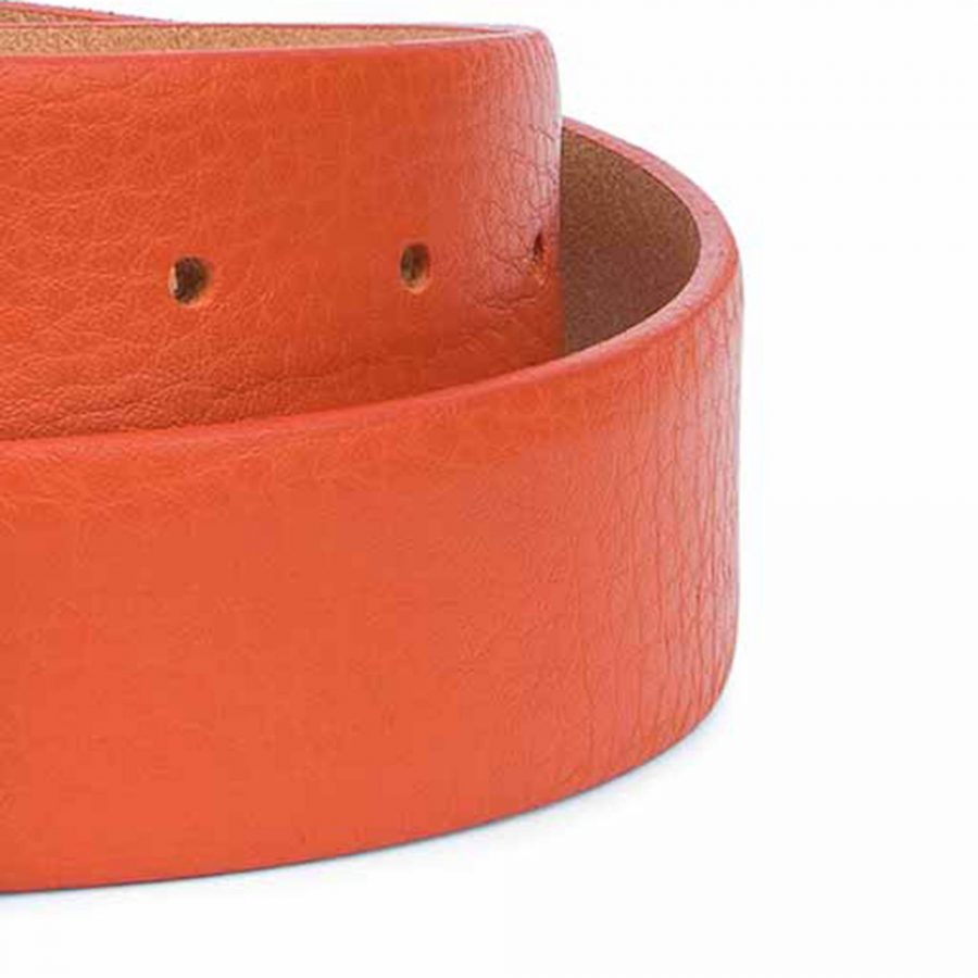 Orange Belt Without Buckle Soft Leather Strap 1 3 8 inch Adjustable