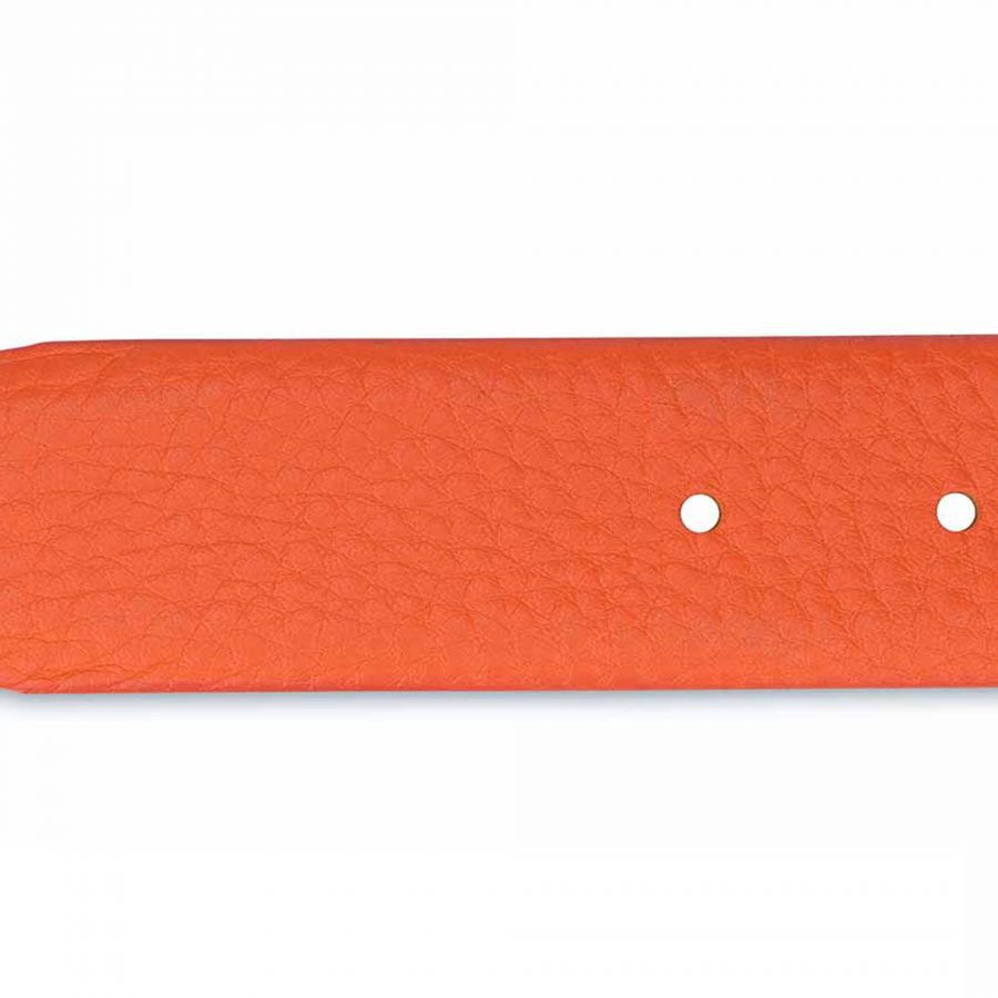 Orange Belt Without Buckle Soft Leather Strap 1 3 8 inch Pebbled