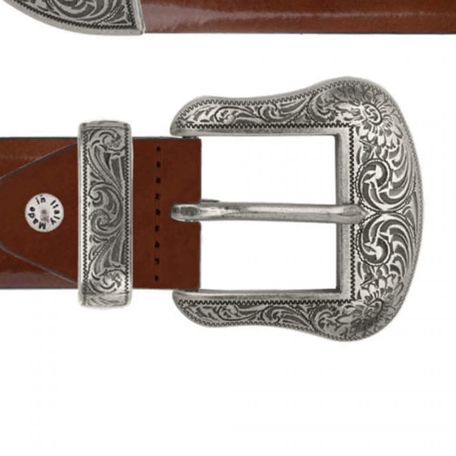 Western belt for men brown patent leather copy
