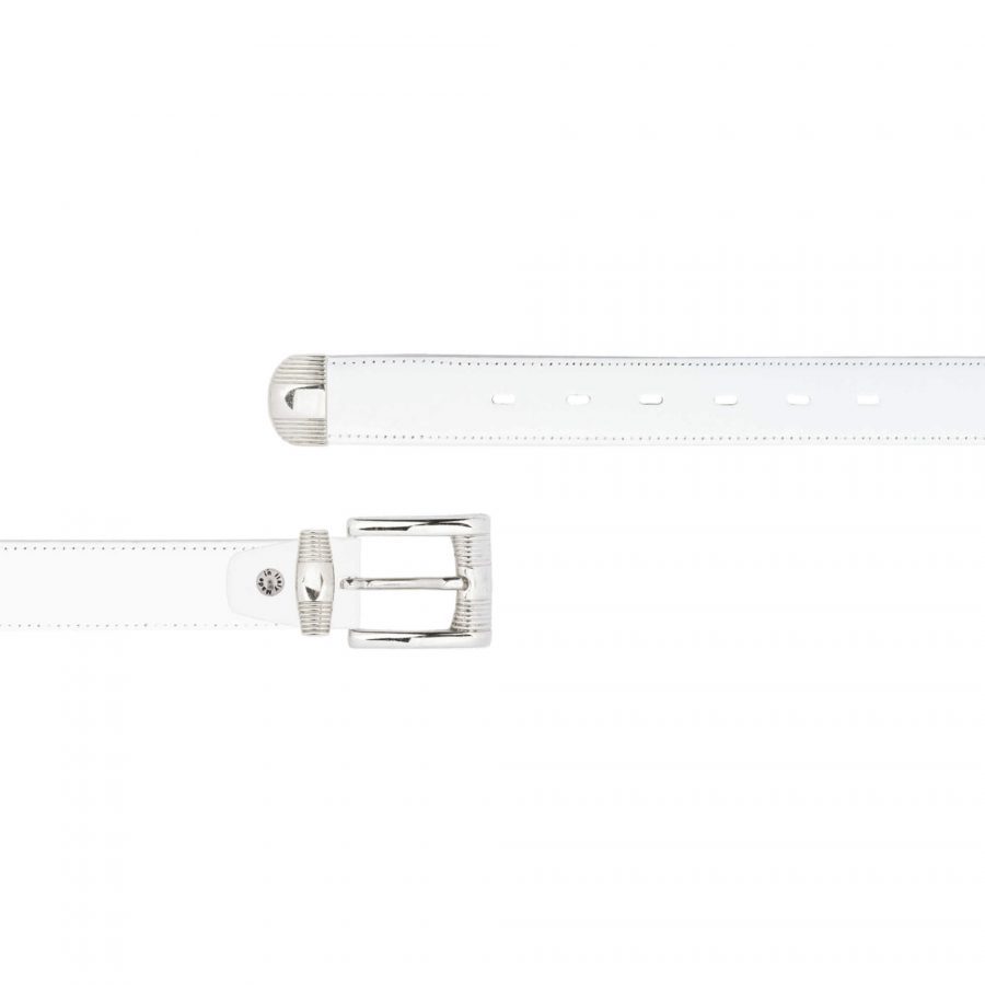 White leather belt with metal tip
