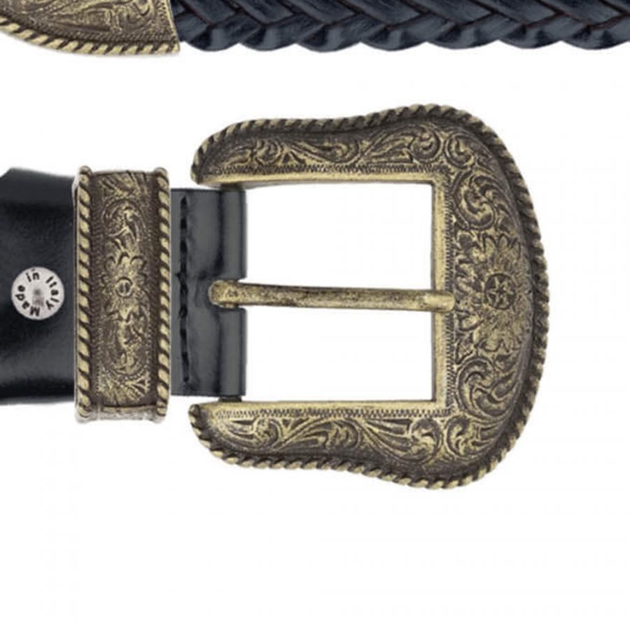 black braided western belt with antique gold buckle copy