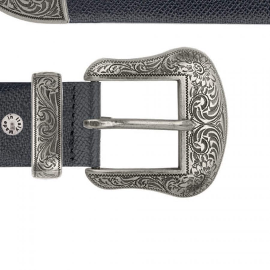 black mens ranger belt wit hsilver buckle saffiano leather copy