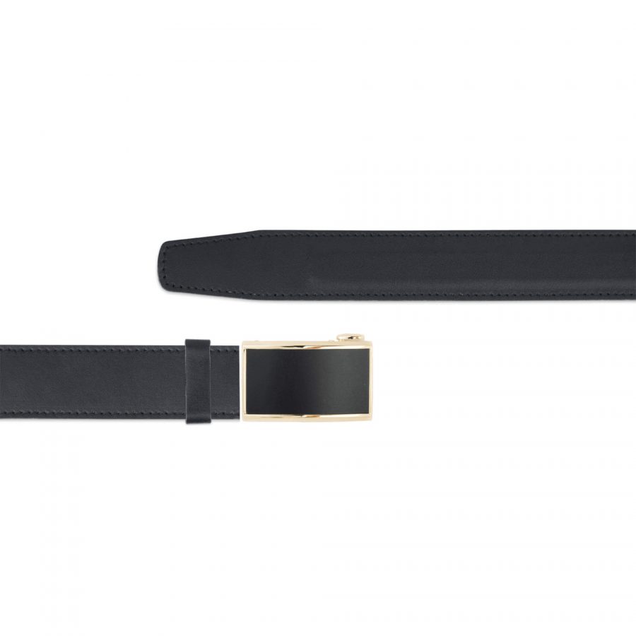 black mens ratchet belt with gold buckle 1