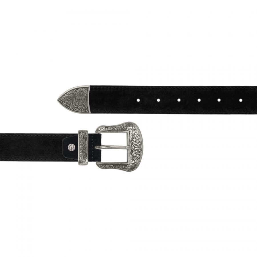 black suede handmade western belt with silver buckle 1