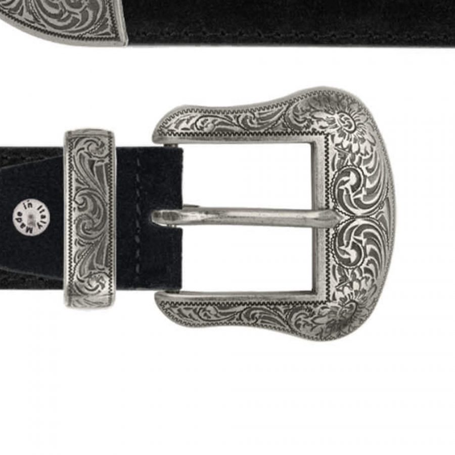 black suede handmade western belt with silver buckle copy