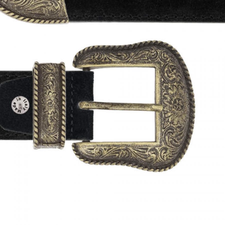 black suede leather cowboy belt with antique gold buckle copy
