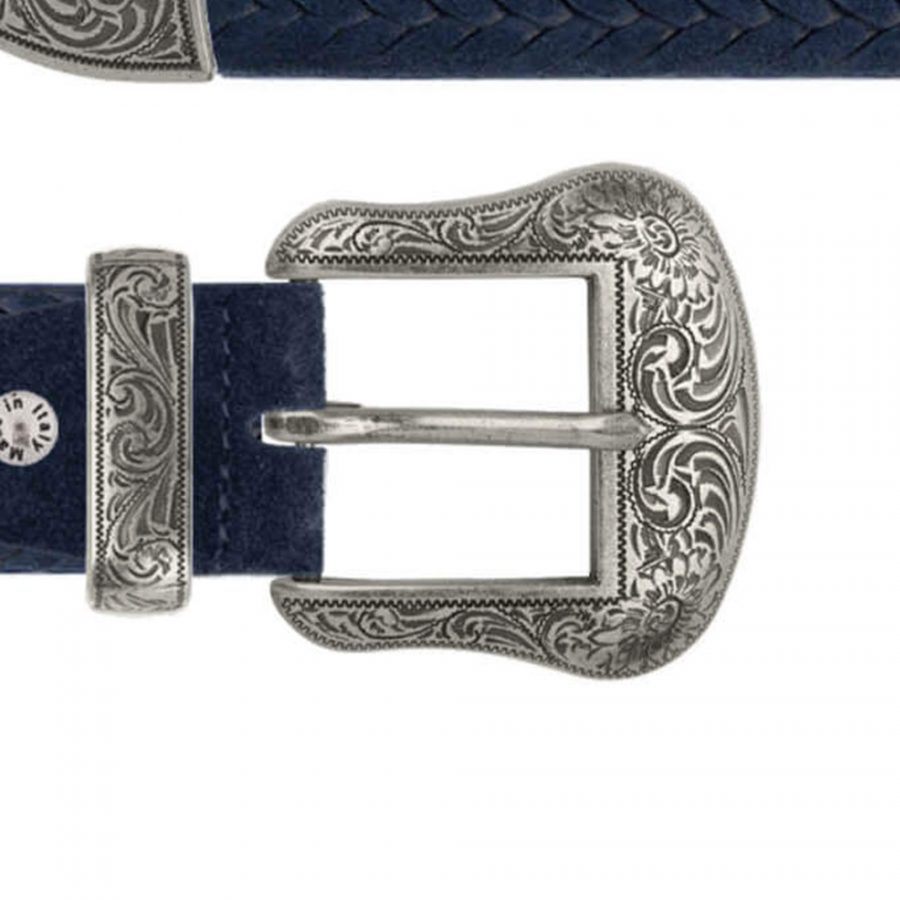 blue suede embossed western belt with metal buckle copy