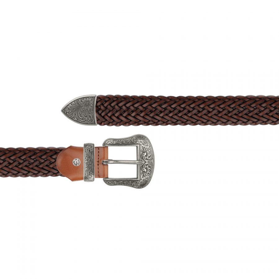 brown braided western belt with silver buckle 1