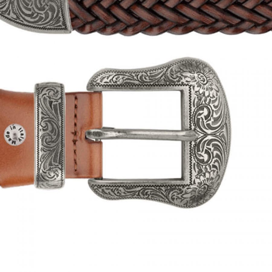 brown braided western belt with silver buckle copy
