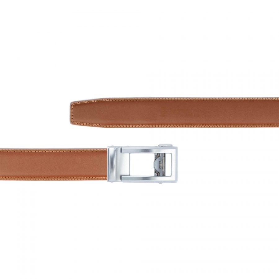 brown vegan leather belt for men with silver buckle 1