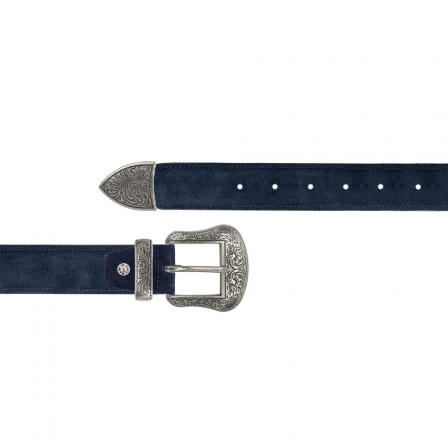 dark blue suede ranger western belt with silver buckle 1