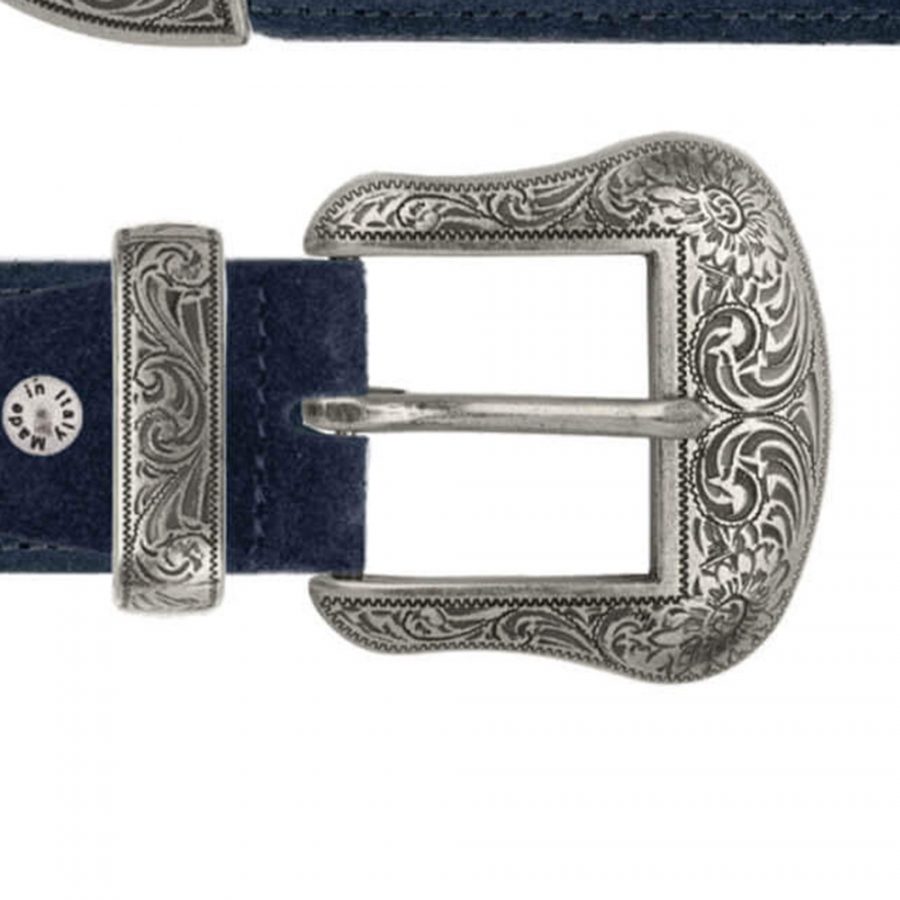 dark blue suede ranger western belt with silver buckle copy