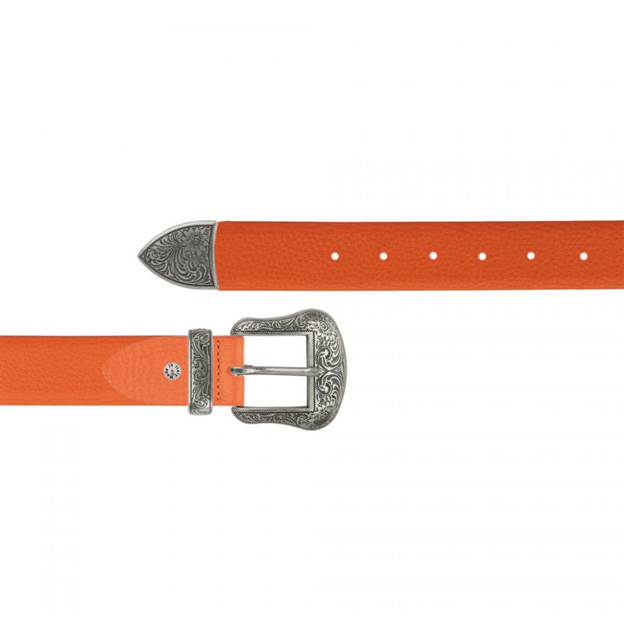 designer cowboy belt orange leather silver buckle 1