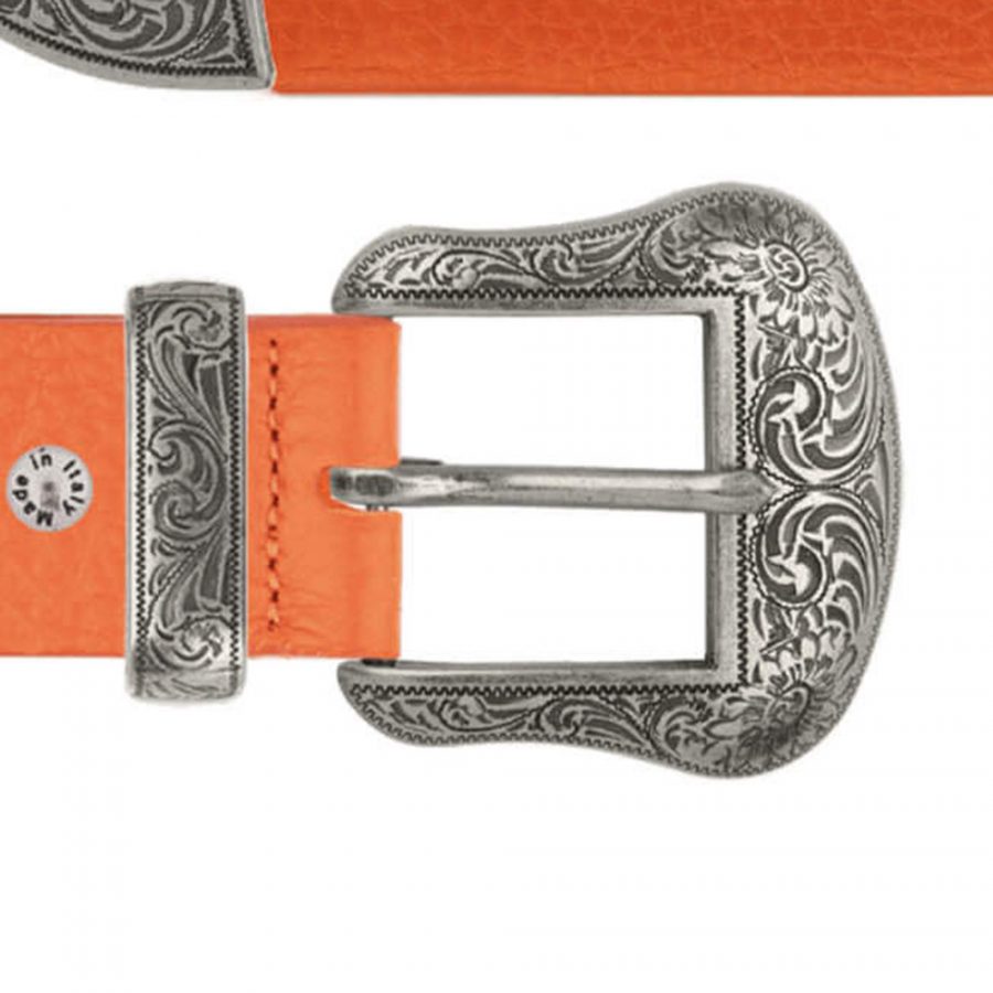 designer cowboy belt orange leather silver buckle copy
