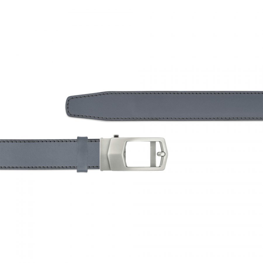gray ratcheting leather belt with grey buckle 1