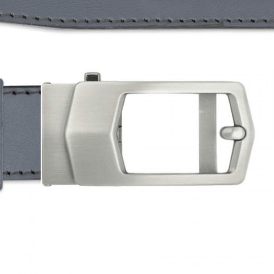 gray ratcheting leather belt with grey buckle copy