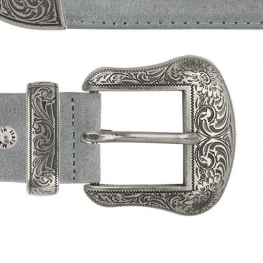 gray suede cowboy western belt with silver buckle copy
