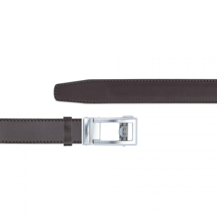 mens brown leather ratchet belt with silver buckle 1