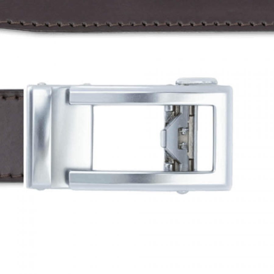 mens brown leather ratchet belt with silver buckle copy